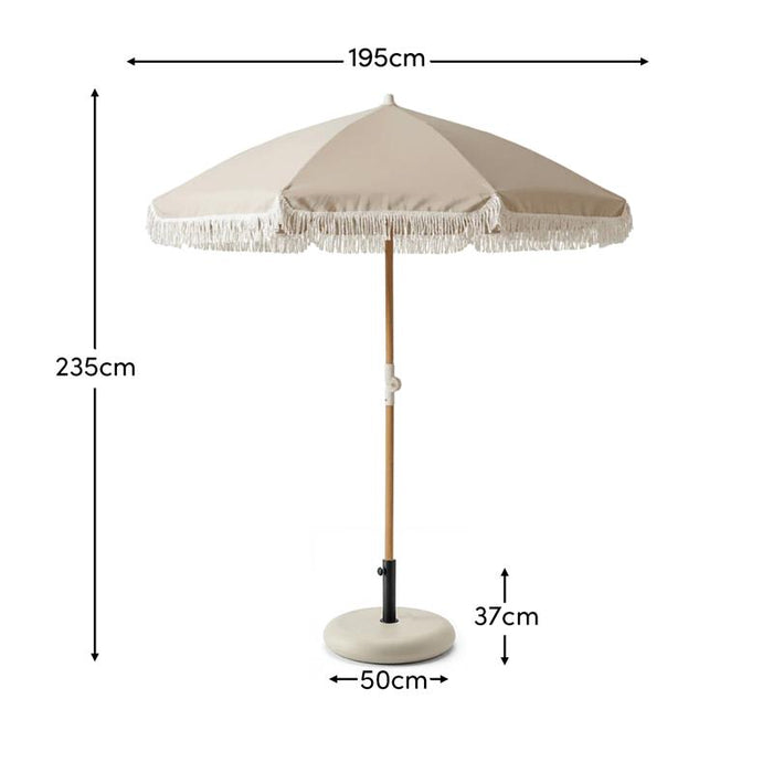 Oia Natural Round Parasol with 25kg Round Parasol Base - Beige Concrete - Laura James