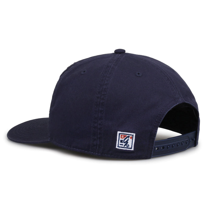 Ole Miss Rebels Original Heritage Script Snapback in navy, rear view showing adjustable snapback closure