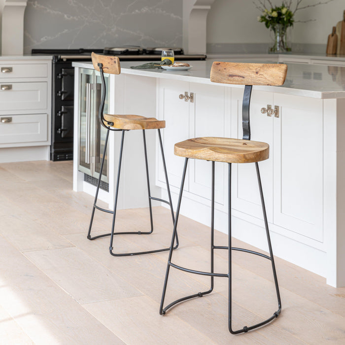 Aiden Natural Mango Wood Bar Stool - Set of 2 - Laura James