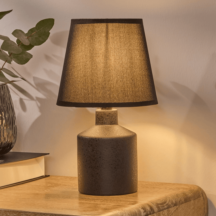 Outlet - Amberley 28cm Ceramic Table Lamp - Black & Grey Polyester Shade