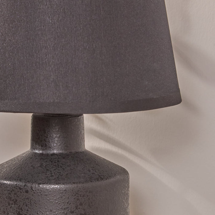 Amberley 28cm Ceramic Table Lamp - Black with Grey Polyester Shade - Laura James