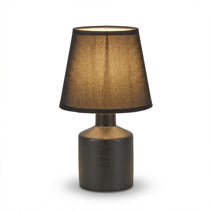 Amberley 28cm Ceramic Table Lamp - Black with Grey Polyester Shade - Laura James