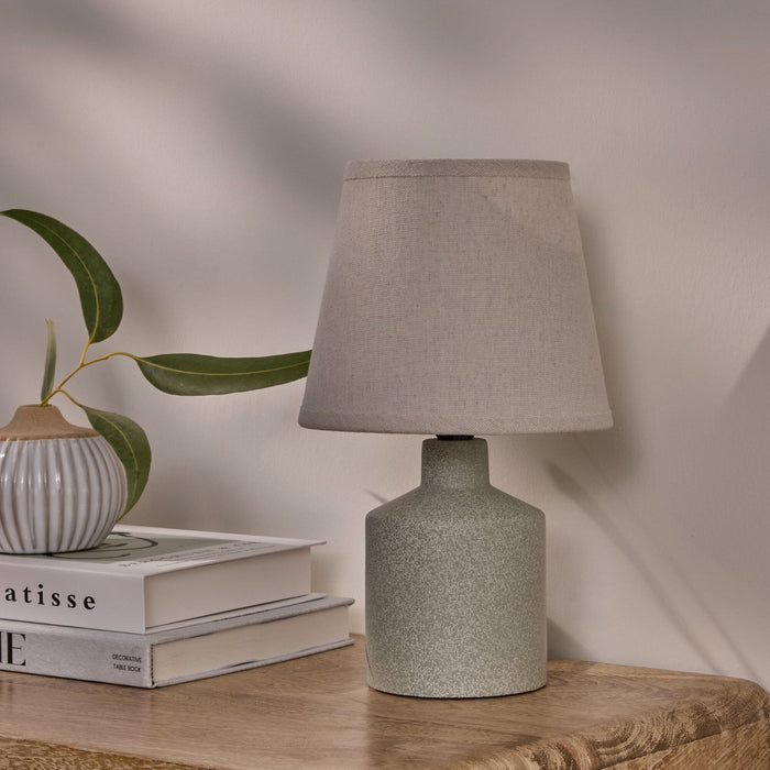 Amberley 28cm Ceramic Table Lamp - Natural with Off White Polyester Shade - Laura James