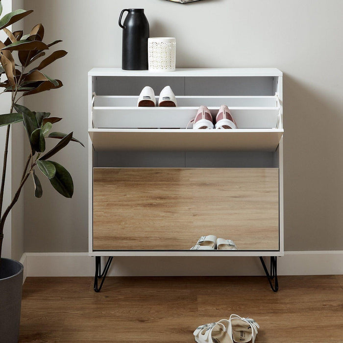 Outlet Anderson White Shoe Cabinet with 2 Drawers - Laura James