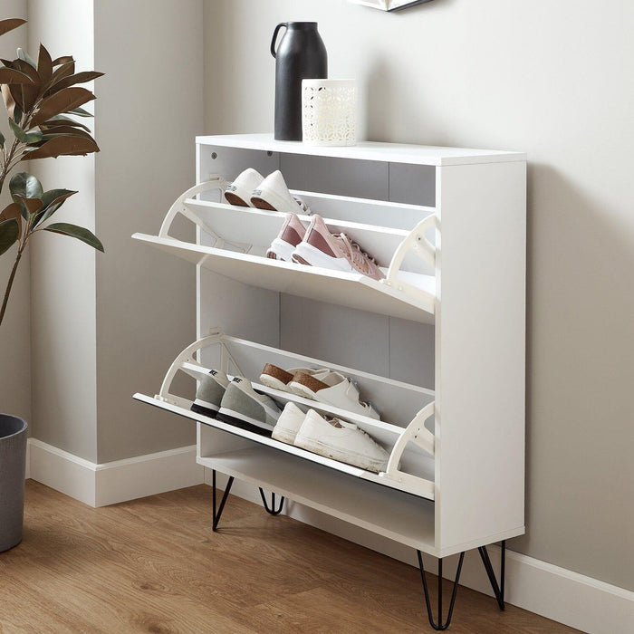 Outlet Anderson White Shoe Cabinet with 2 Drawers - Laura James