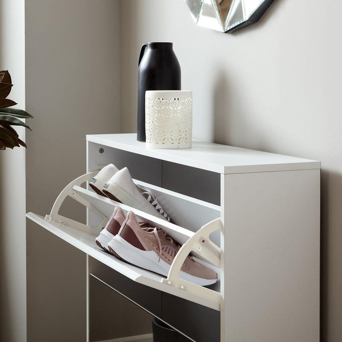 Outlet Anderson White Shoe Cabinet with 2 Drawers - Laura James