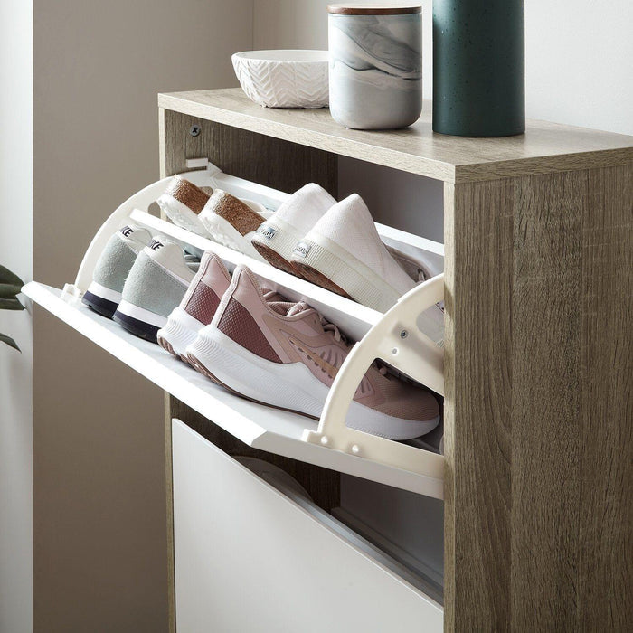 Outlet – Anderson shoe cabinet - 3 door - oak effect and white - Laura James