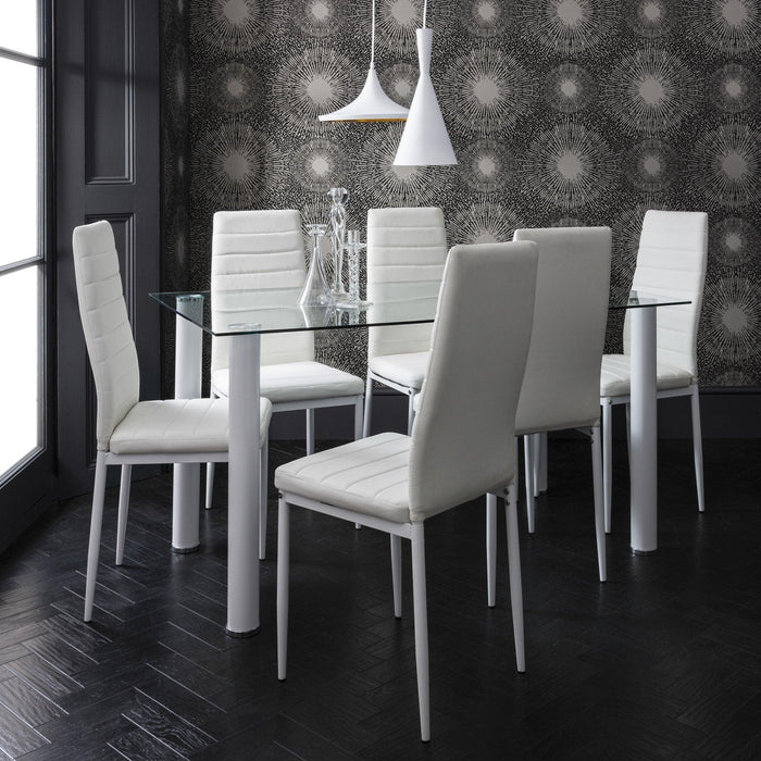 Outlet - Anya glass dining table set - 6 seater - white - Laura James