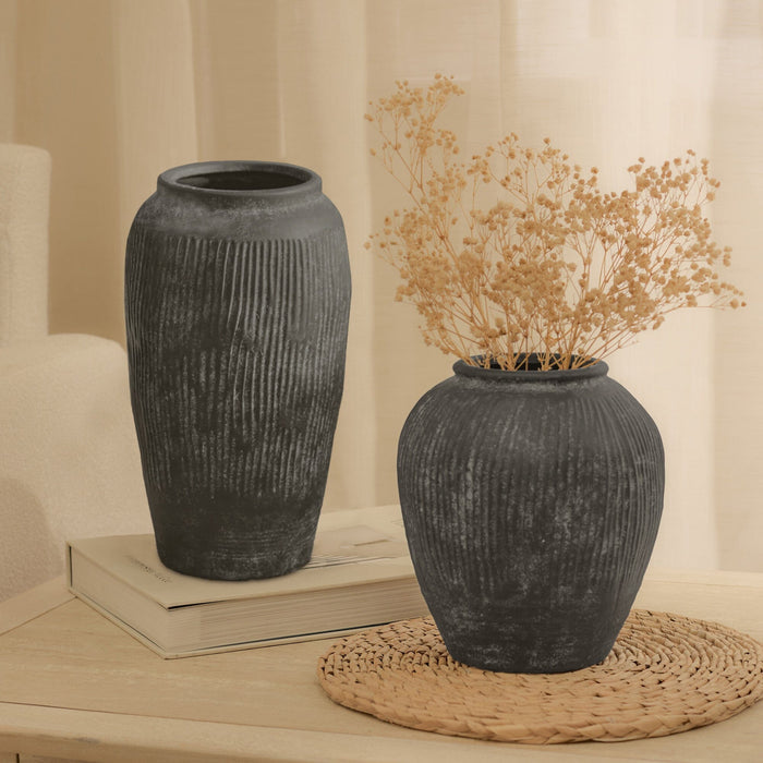 Anze 20cm Terracotta Vase - Rustic Black - Laura James