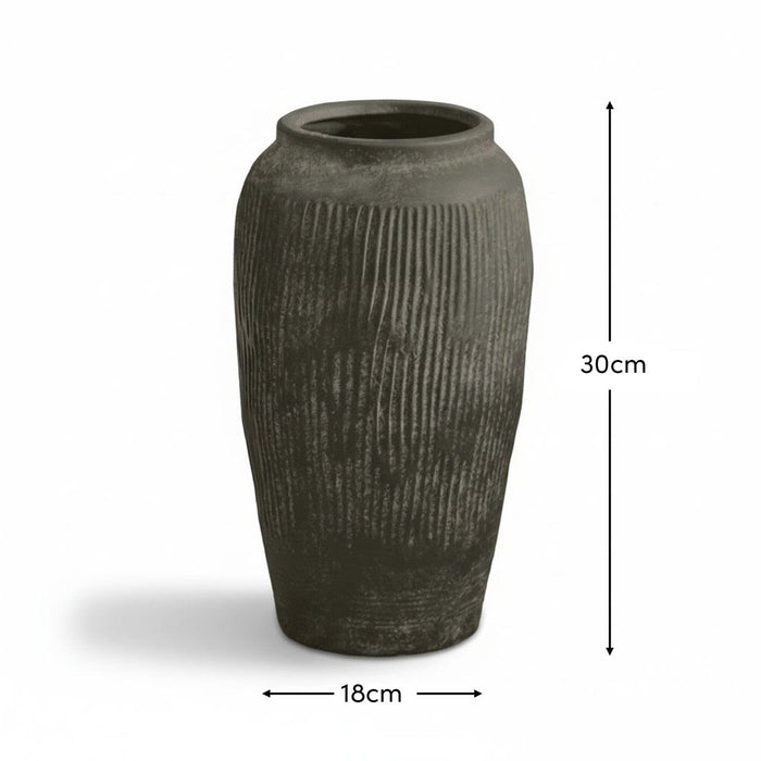 Anze 30cm Terracotta Vase - Rustic Black - Laura James