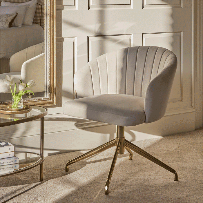 Arabella Office Swivel Chair - Natural Beige with Gold Legs - Laura James
