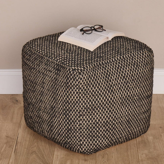Outlet - Atcham Wool & Cotton Ottoman Stool - Black