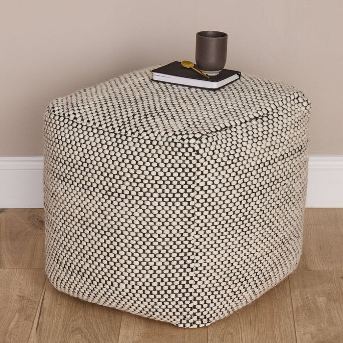 OUTLET - Atcham Wool & Cotton Ottoman Stool - Black/Natural