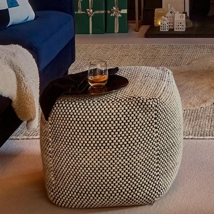 OUTLET - Atcham Wool & Cotton Ottoman Stool - Black/Natural