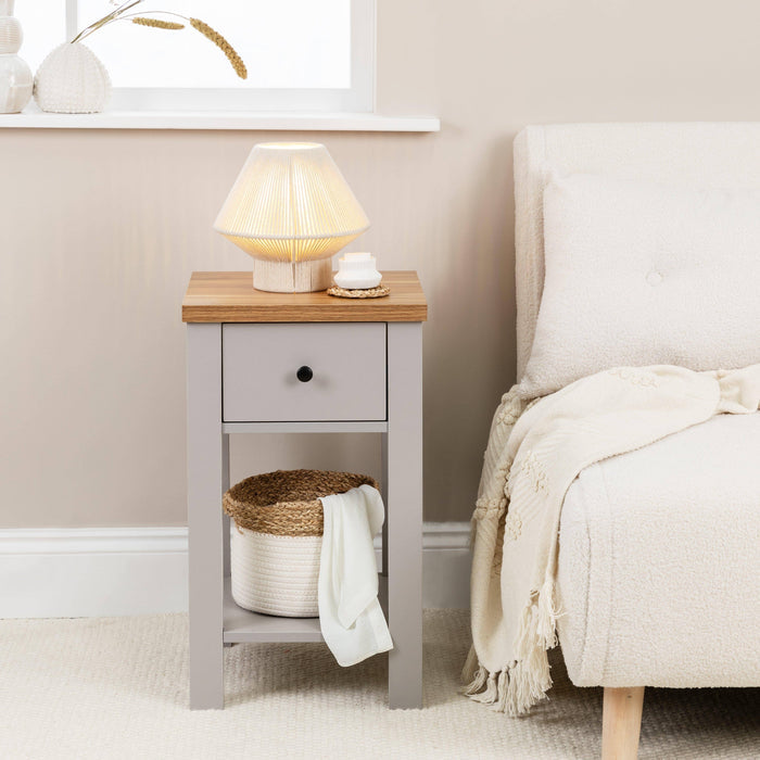 Bampton 1 Drawer Bedside Table - Stone Grey - Laura James