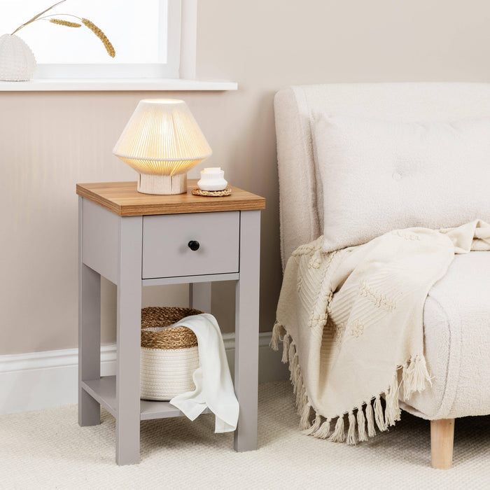 Bampton 1 Drawer Bedside Table - Stone Grey - Laura James