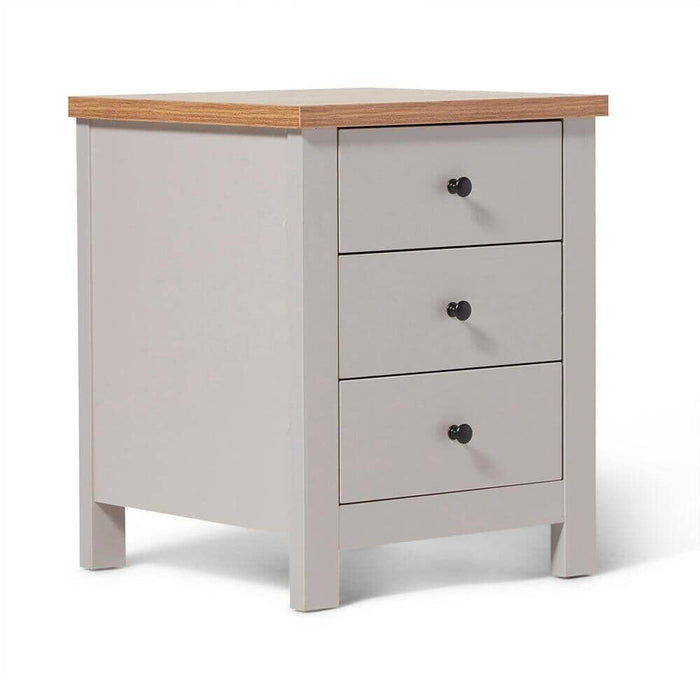 Bampton Stone Grey Bedside Table - 3 Drawer - Laura James