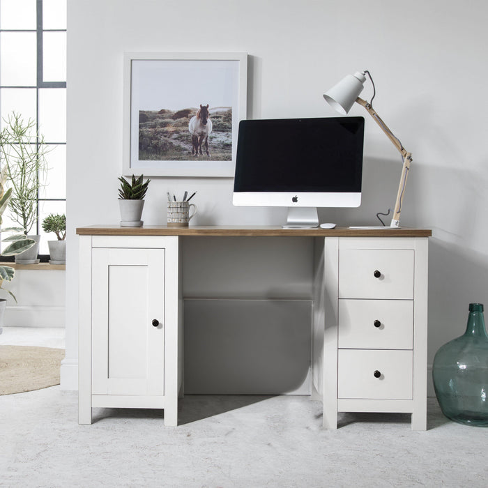 Bampton 3 Drawer Desk - Alabaster White - Laura James