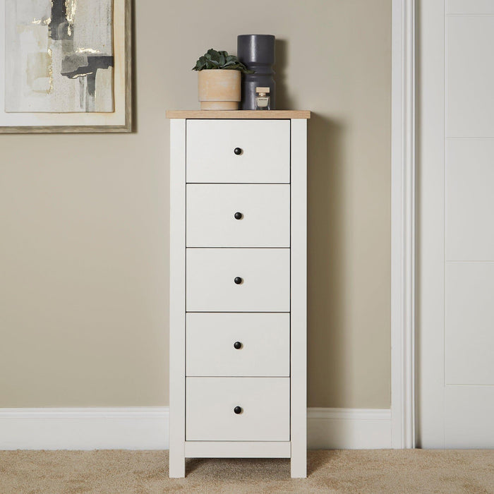 Bampton 5 Drawer Tallboy - Alabaster White - Laura James