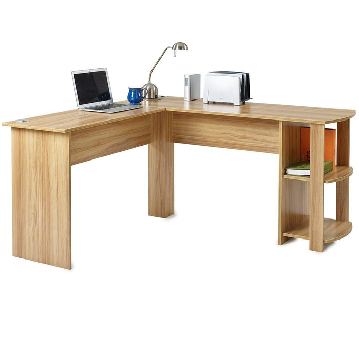 Beech L-Shaped Computer Desk with Shelves - Laura James