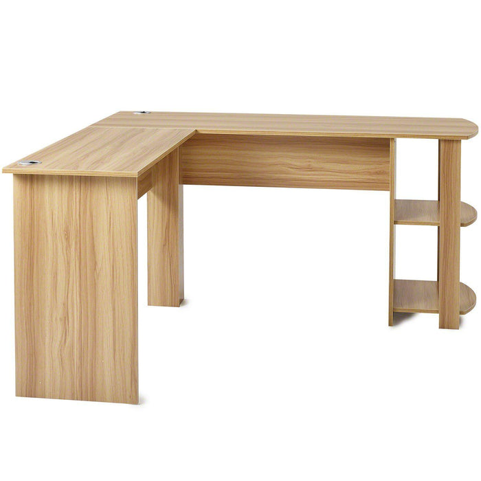 Beech L-Shaped Computer Desk with Shelves - Laura James