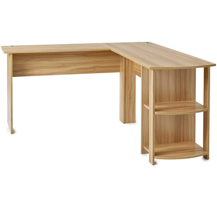 Beech L-Shaped Computer Desk with Shelves - Laura James