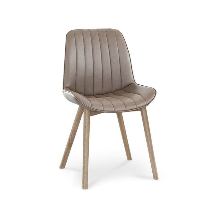 Outlet - Bella Almond Brown Faux Leather Dining Chairs - Set of 2 - Whitewash Oak Legs