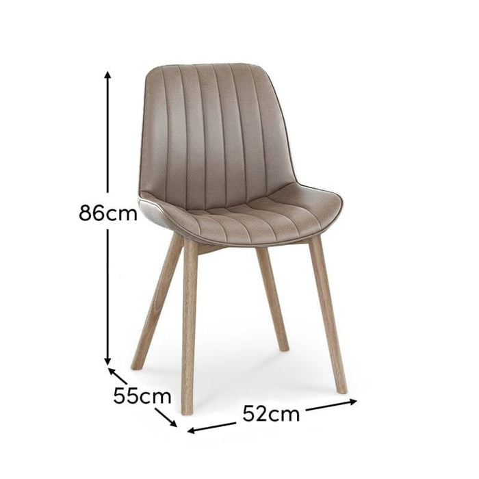 Outlet - Bella Almond Brown Faux Leather Dining Chairs - Set of 2 - Whitewash Oak Legs