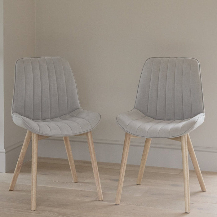 OUTLET - Bella Cloud Grey Dining Chairs -  Set of 2 - Whitewash Oak Legs