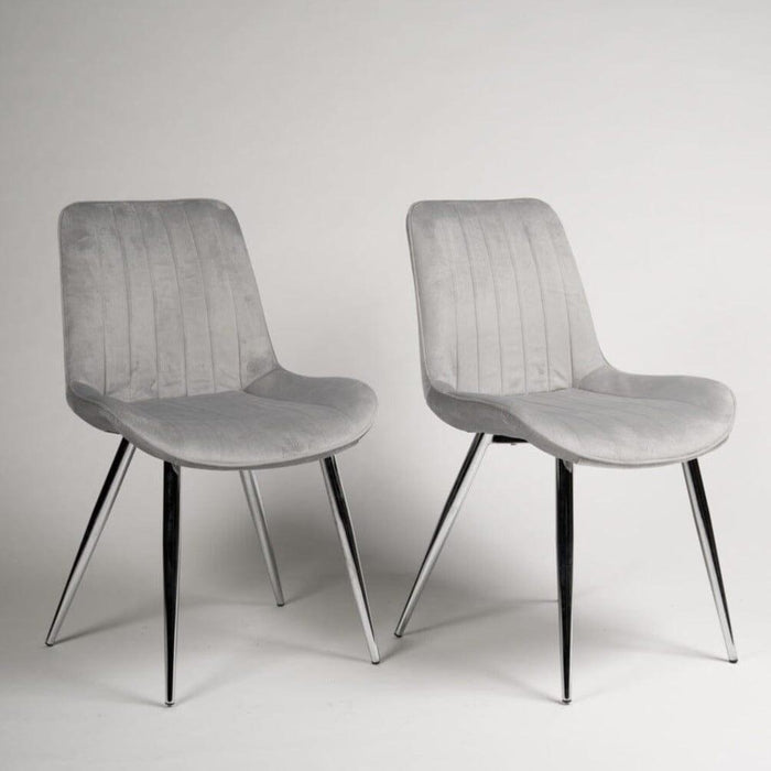 Outlet - Bella grey velvet dining chairs with chrome legs - set of 2 - Laura James