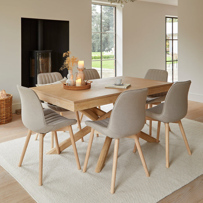 OUTLET - Bella Soft Beige Dining Chairs - Set of 2 - Whitewash Oak Legs
