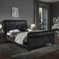 Outlet - Black Crushed Velvet Sleigh Bed Frame King Size - Laura James