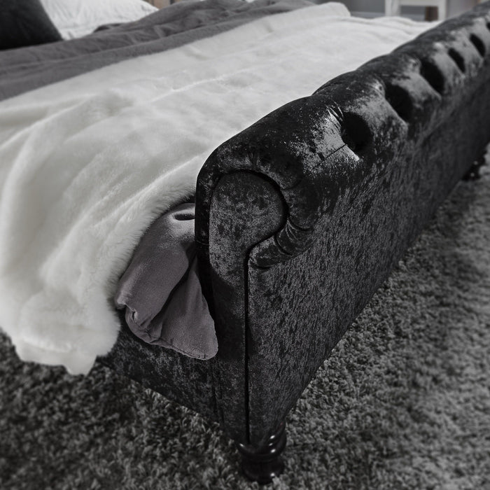 Outlet - Black Crushed Velvet Sleigh Bed Frame King Size - Laura James