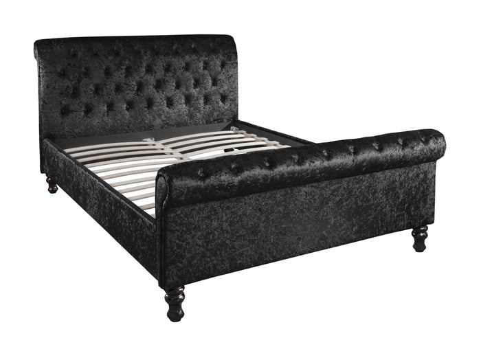 Outlet - Black Crushed Velvet Sleigh Bed Frame King Size - Laura James