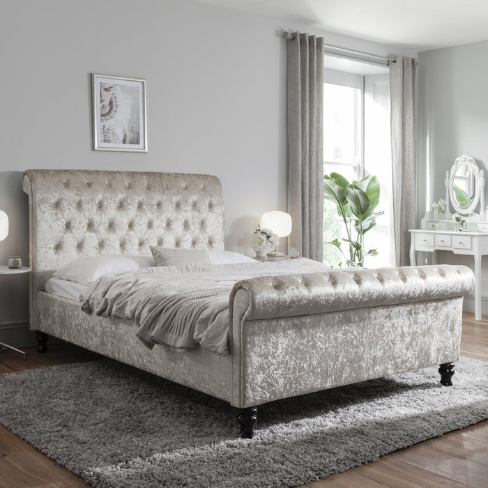 Double Crushed Velvet Sleigh Bed Frame - Champagne - Laura James