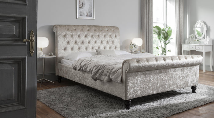 Double Crushed Velvet Sleigh Bed Frame - Champagne - Laura James