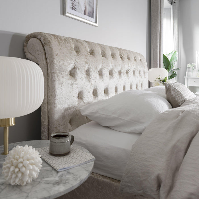 Double Crushed Velvet Sleigh Bed Frame - Champagne - Laura James