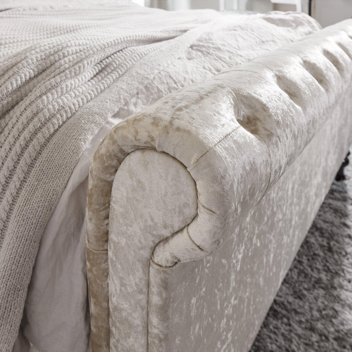Double Crushed Velvet Sleigh Bed Frame - Champagne - Laura James