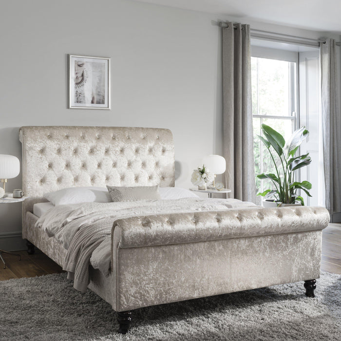 Double Crushed Velvet Sleigh Bed Frame - Champagne - Laura James