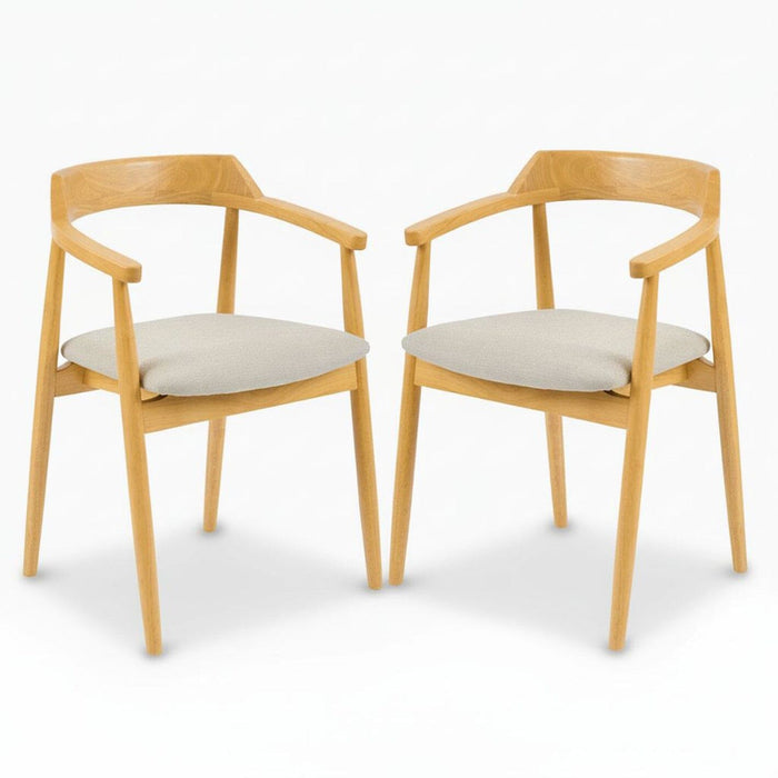 Carter Fawn Linen Dining Armchairs - Set of 2 - Pale Oak Legs - Laura James