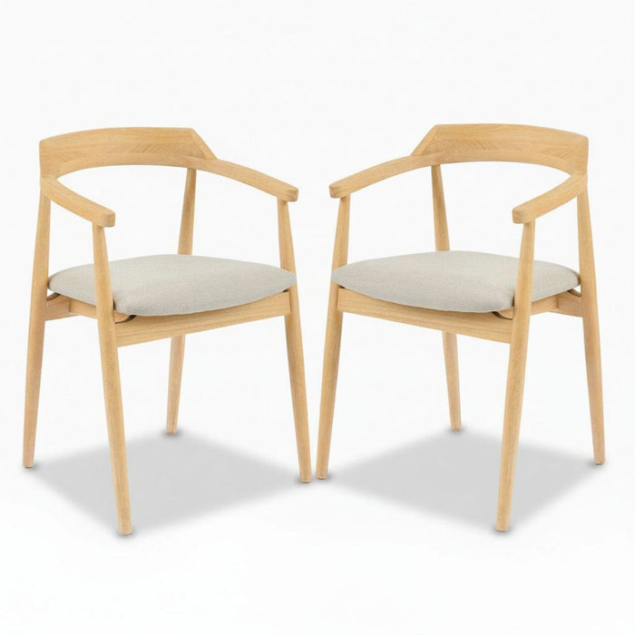 Carter Fawn Linen Dining Armchairs - Set of 2 - Whitewash Oak Legs - Laura James