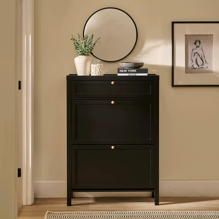 Charlie 2 Door 1 Draw Shoe Cabinet - Noir Black - Laura James