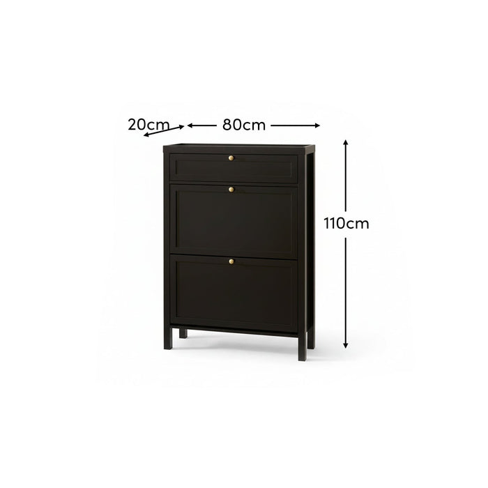 Charlie 2 Door 1 Draw Shoe Cabinet - Noir Black - Laura James