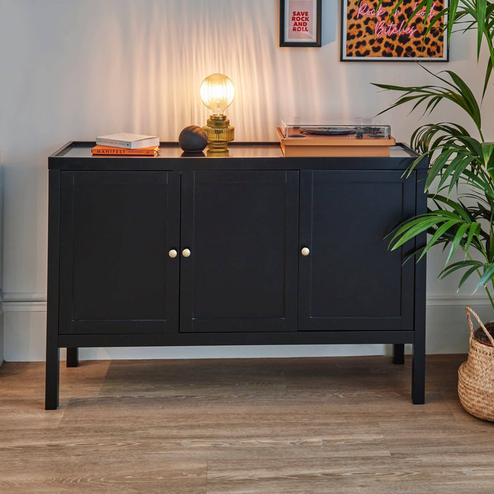 Charlie Three Door Sideboard in Noir Black - Laura James
