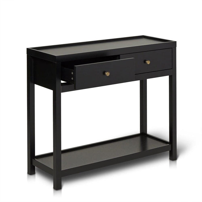 Charlie Two Drawer Console Table in Noir Black - Laura James