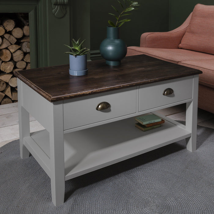 Grey Wooden Coffee Table with 4 Storage Drawers - Laura James