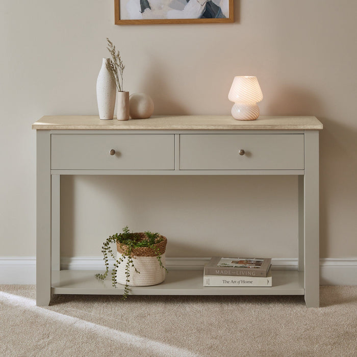 OUTLET - Chatsworth Linen Grey 2 Drawer Console Table - 120cm