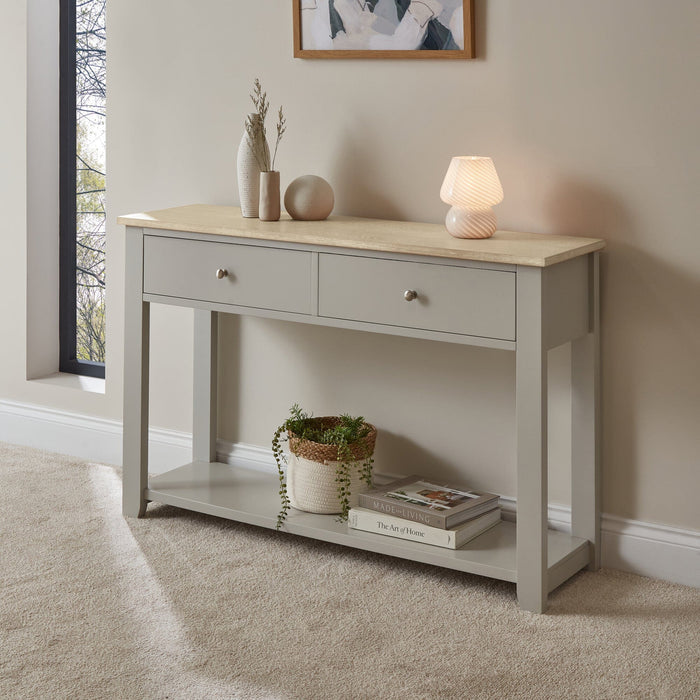 OUTLET - Chatsworth Linen Grey 2 Drawer Console Table - 120cm
