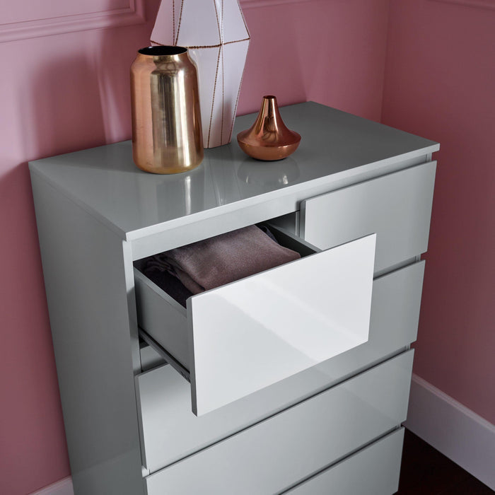 Outlet - Clemmie chest of drawers - 2 over 3 - high gloss - grey - Laura James