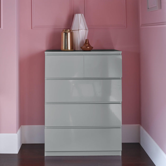 Outlet - Clemmie chest of drawers - 2 over 3 - high gloss - grey - Laura James
